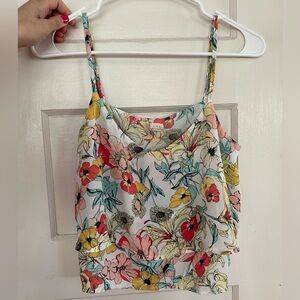 La Hearts Floral Spaghetti-Strap Tank Top - White, Red, Yellow, Pink, Teal